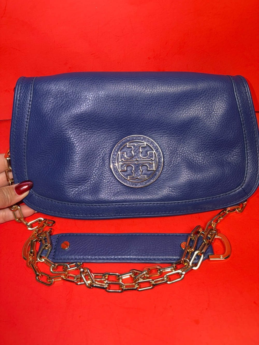 Tory Burch Navy Blue Leather Chain Crossbody